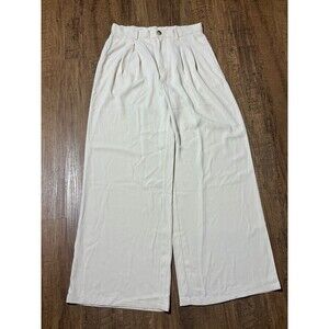 Unbranded Pleated Wide Leg Trouser Pants Women Size M Off White Ivory High Rise